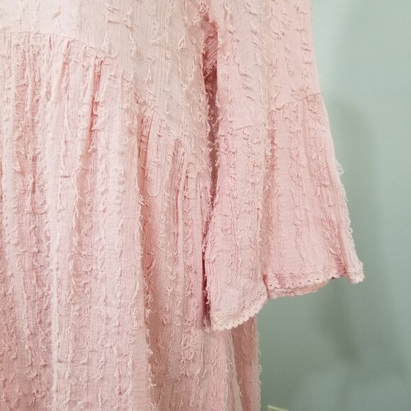 Paisley Vine Boho Chic Pink Eyelash Fringe Babydoll Mini Dress M - Picture 6 of 11